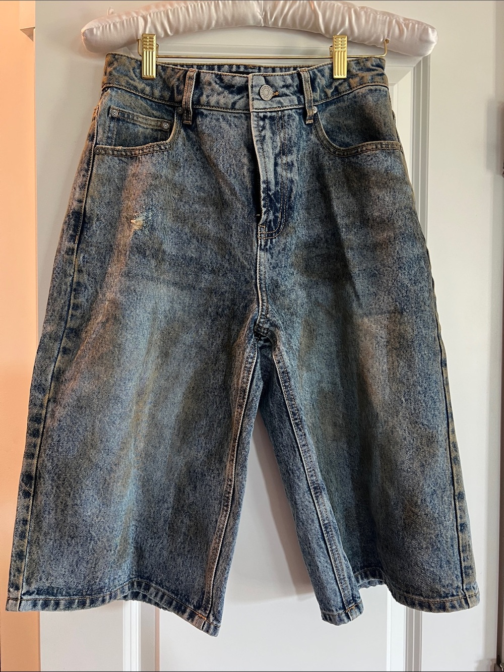 AFRM Women's Blue Acid Wash Jean Shorts